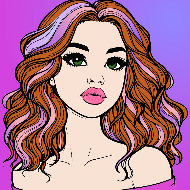 realistic girl with wavy hair and lips