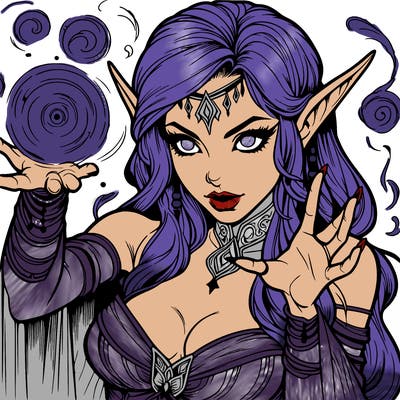 realistic scary beautiful elf sorceress casting spell