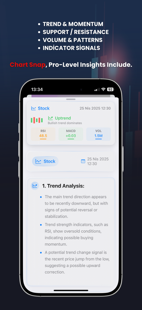 Análisis de gráficos de acciones con IA con información de tendencias e indicadores técnicos