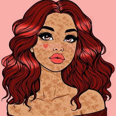 realistic girl with wavy hair and lips