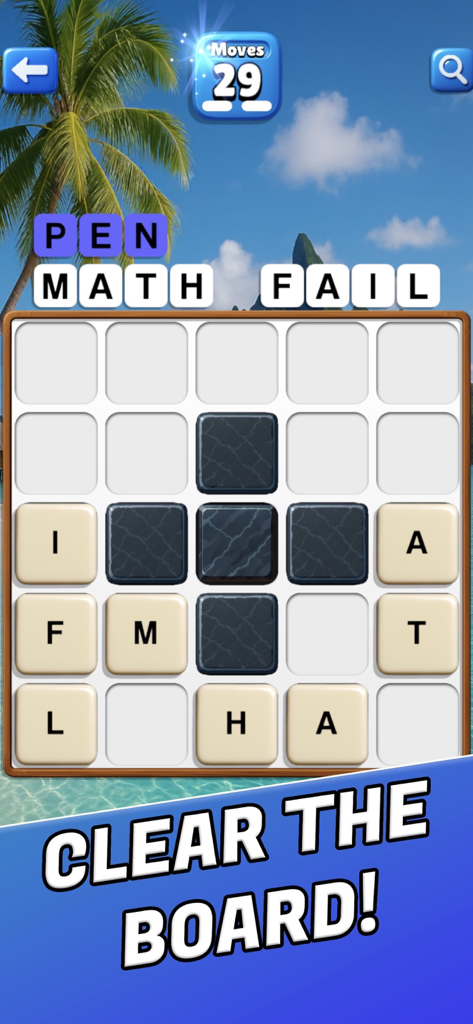 Word Slide Puzzle Vacation - Word puzzle game with sliding tiles and a tropical beach background