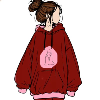realistic girl with a oversized sweatshirt on and a bun