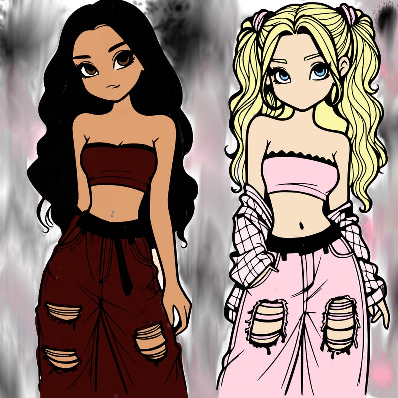 2 girls in crop tops and baggy jeans ripped