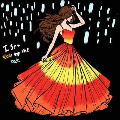 realistic woman with dress flowing in the wind