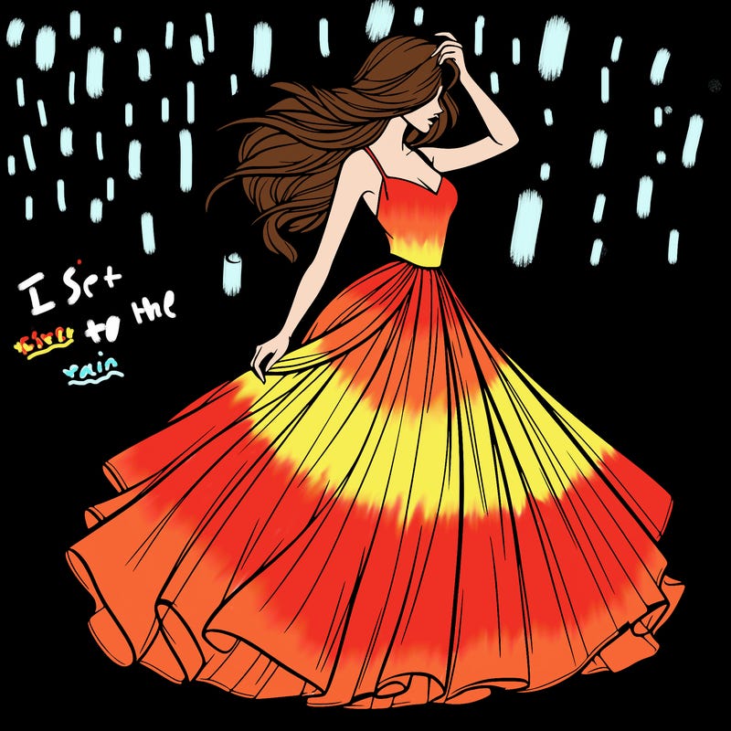 realistic woman with dress flowing in the wind