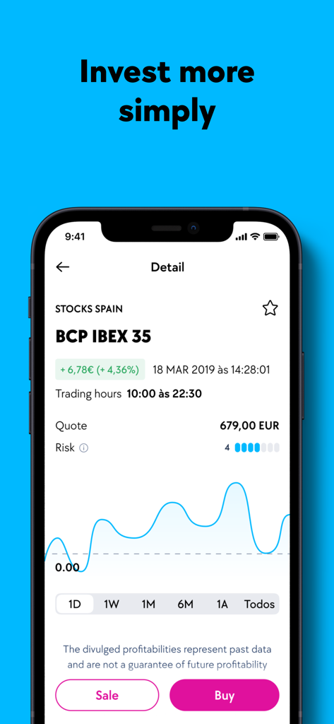 ActivoBank - ActivoBank-App-Bildschirm mit Details zu Aktieninvestitionen und einem Preisdiagramm für BCP IBEX 35