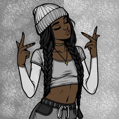 realistic teenage girl with braids and a beanie and crop top doing 🫶🏼
