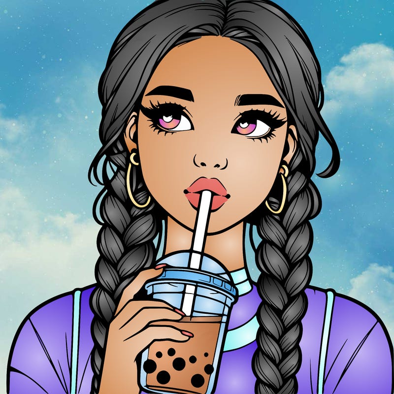 realistic girl with braided hair drinking boba