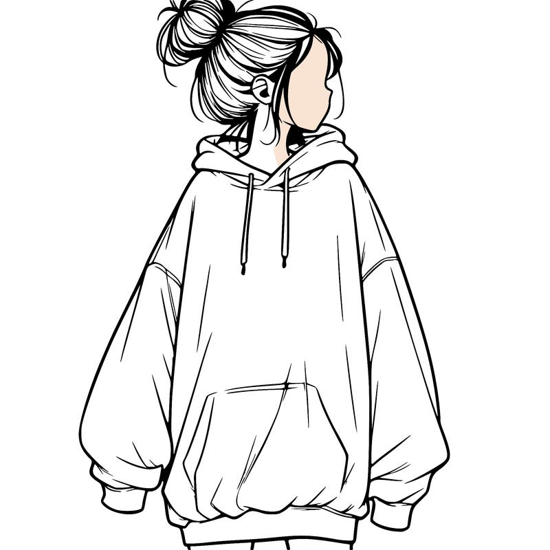 realistic girl with a oversized sweatshirt on and a bun