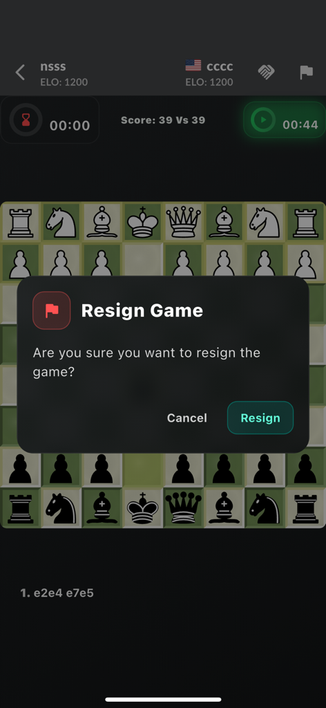 Ludo Chess: Roll the Dice - Resign game confirmation dialog in the Ludo Chess mobile app