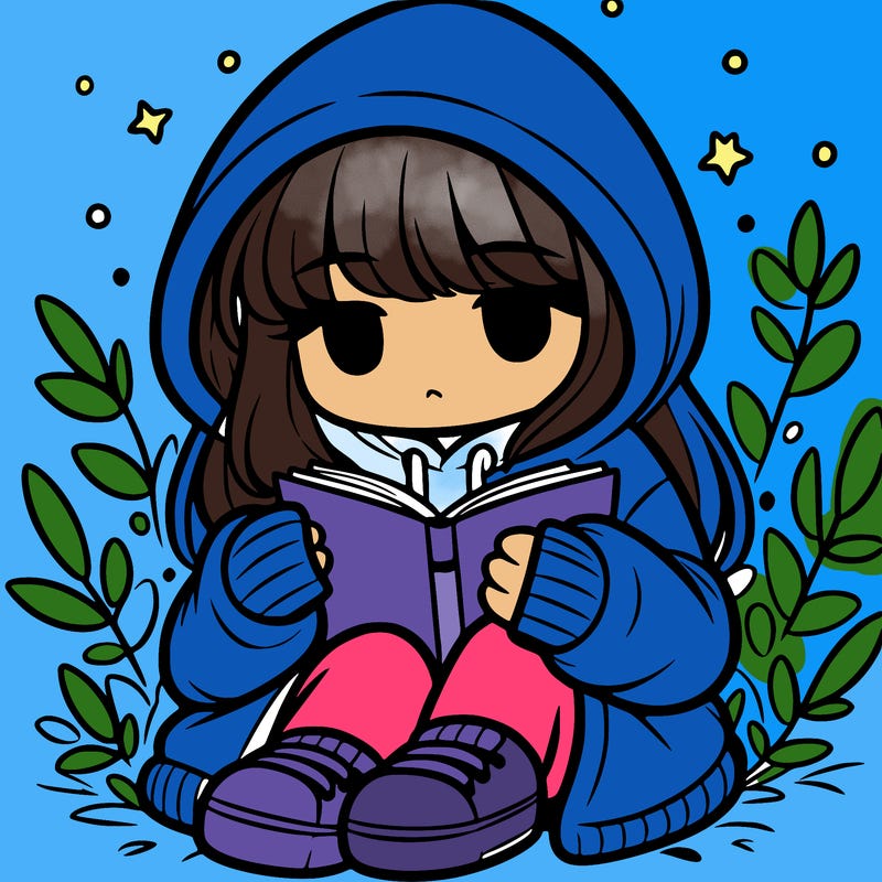girl in oversized hoodie reading a book