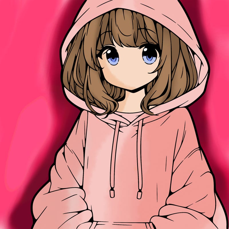 anime girl wearing an oversized hoodie