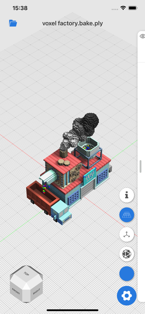 Viewer3D - Viewer3D app interface displaying a 3D voxel factory model