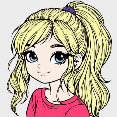 realistic girl with ponytail