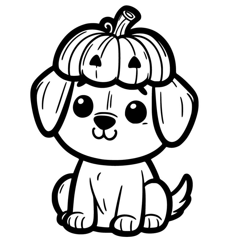a dog with a pumpkin on a head