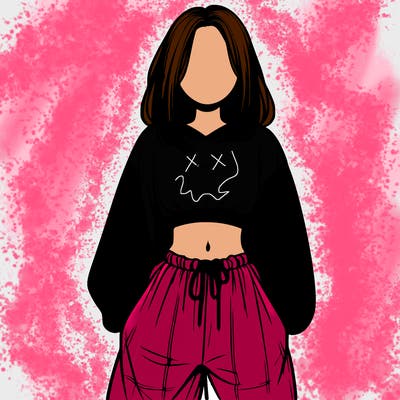 realistic girl faceless with baggy pants and a crop top