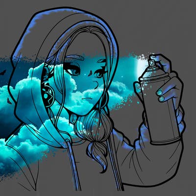 a realistic girl, spray painting
