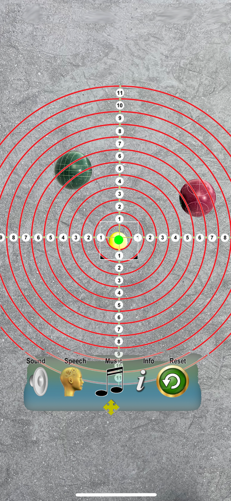 Bocce Target - Augmented reality concentric circles measuring distances between bocce balls