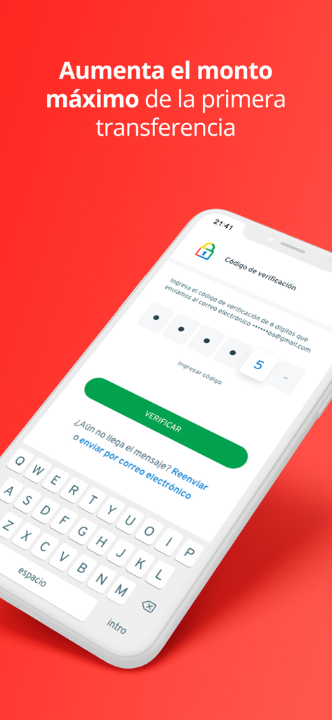 BciPass mobile app screen displaying a 6-digit verification code entry for secure bank transfers