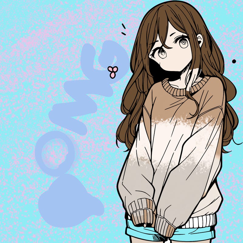 manga teen girl  in a sweater and baggy pants