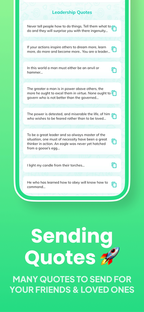 Clone App - Multiple Account - Interface of the Clone App showing a list of leadership quotes to share with friends.