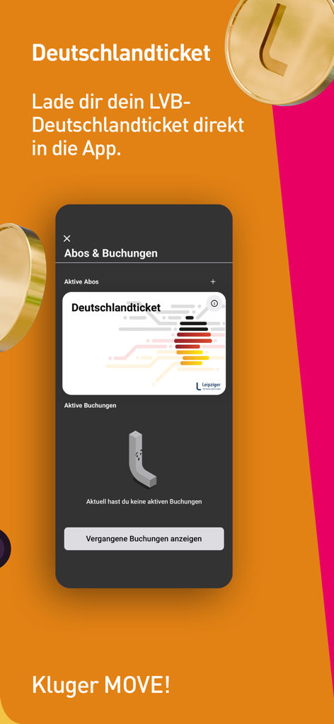 LeipzigMOVE App-Oberfläche, die die Deutschlandticket-Abonnementkarte anzeigt.