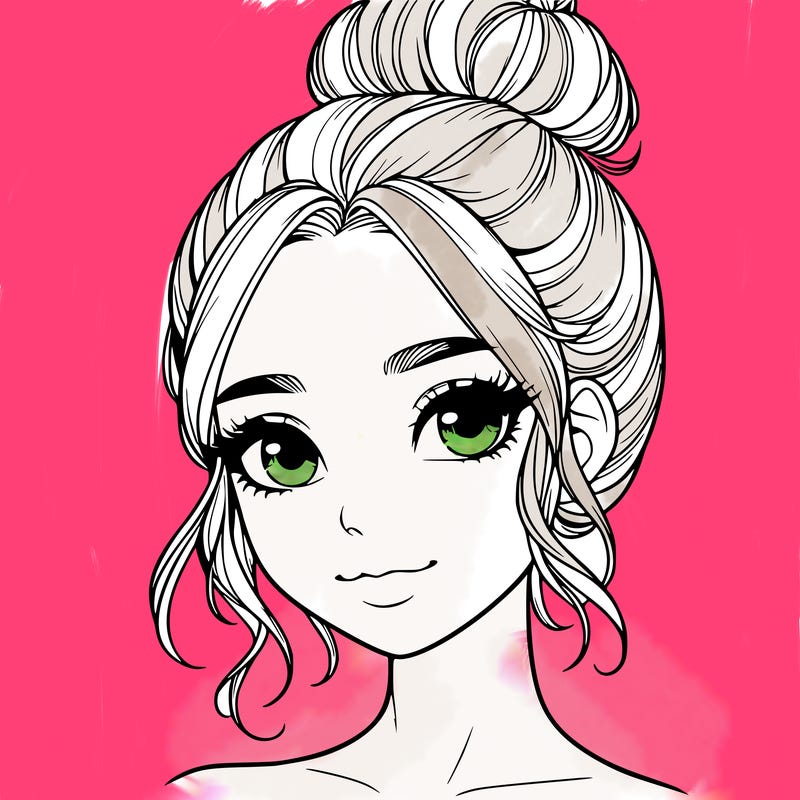 realistic pretty girl with hair in bun