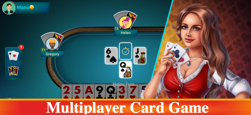 Bhabhi Thulla Online Card Game - Bhabhi Thulla online multiplayer card game interface showing players at a virtual table
