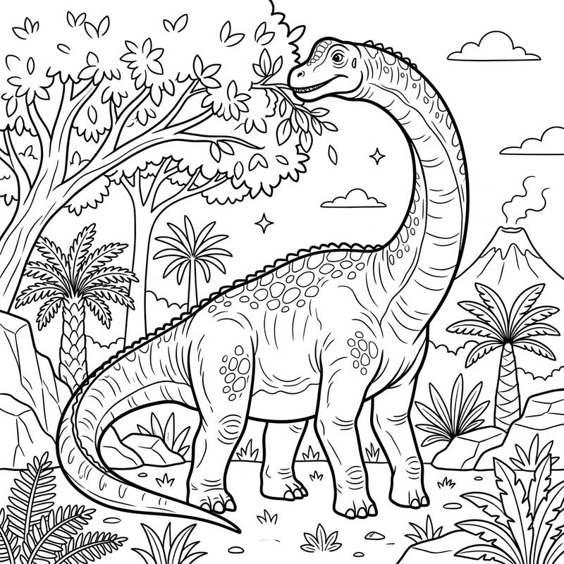 Embark on a creative journey to the Late Cretaceous period with this magnificent Argentinosaurus coloring page. Designed with seniors in mind, its large, clear outlines provide a relaxing and rewarding artistic experience.