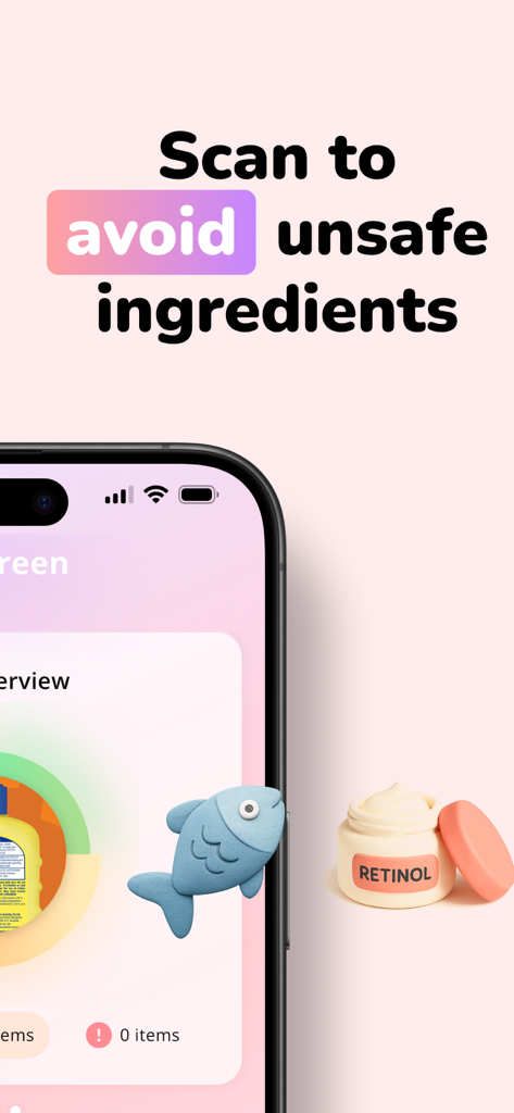 Pantalla de la aplicación móvil que muestra una función para escanear y evitar ingredientes inseguros durante el embarazo