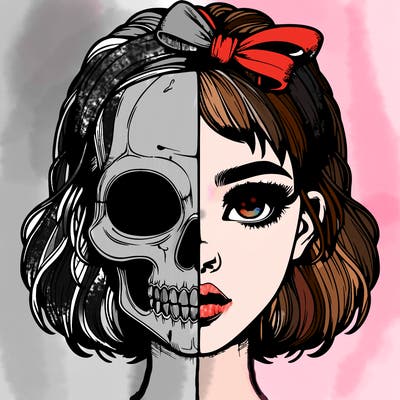 realistic girl with half skull mask
