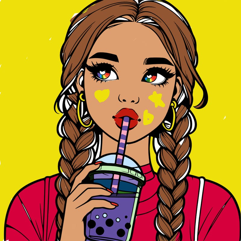 realistic girl with braided hair drinking boba