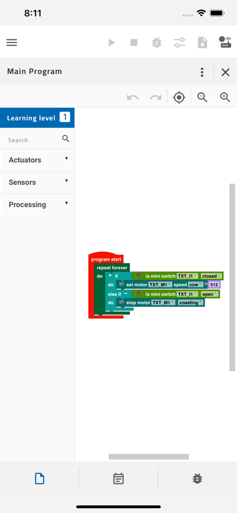 ROBO Pro Coding - Graphical block-based programming interface in the ROBO Pro Coding app