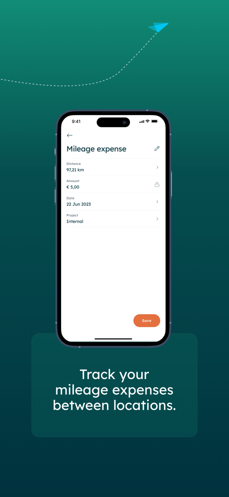 Declaree-App-Bildschirm mit Details zur Verfolgung von Kilometerkosten