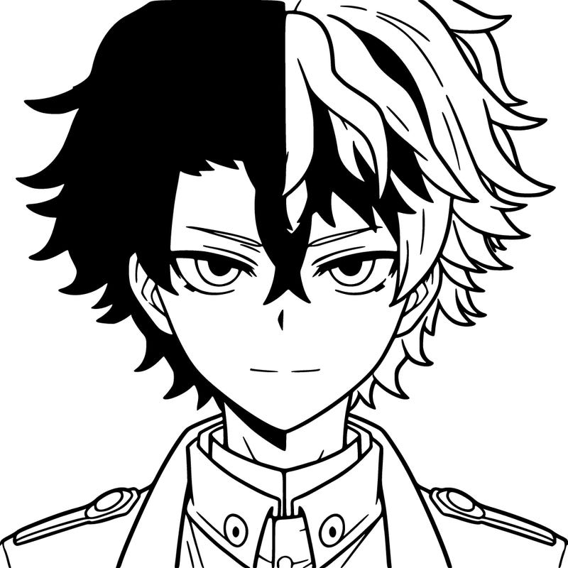 an anime boy with half white half red hair