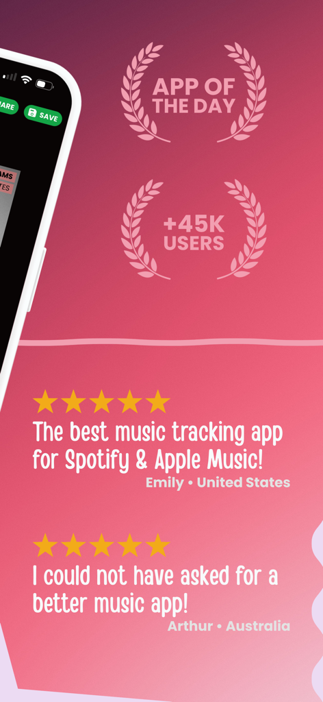 musicat: Music, Stats, Reviews - Fünf-Sterne-Nutzerbewertungen und die Auszeichnung 'App des Tages' für die musicat-Musik-Tracking-App