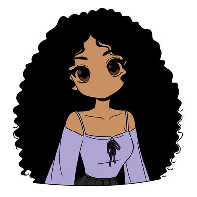 a black anime girl with long afro hair