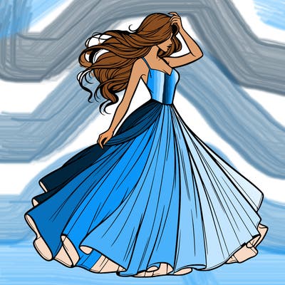 realistic woman with dress flowing in the wind