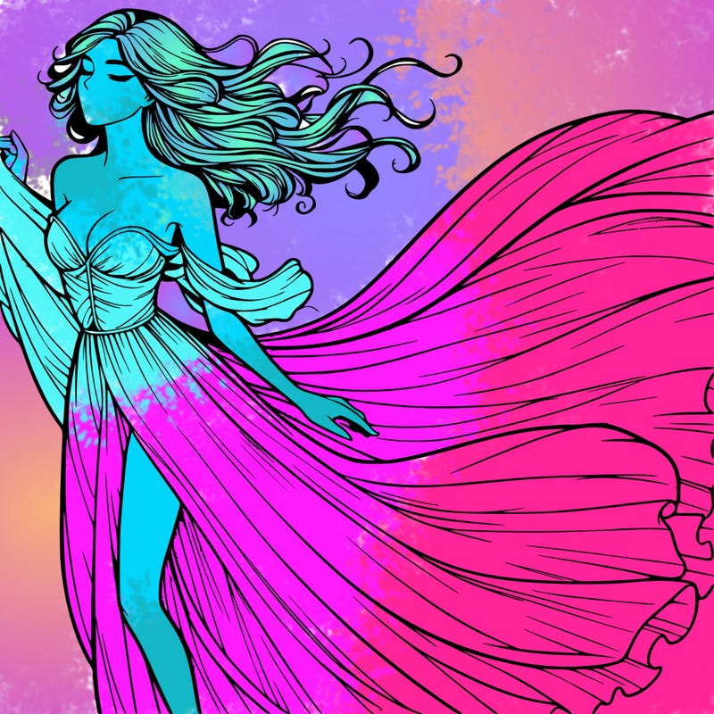 realistic woman in dress flowing the the wind
