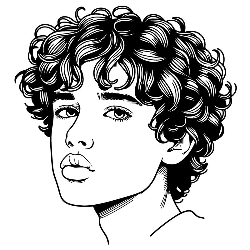 realistic boy with lips and curly hair