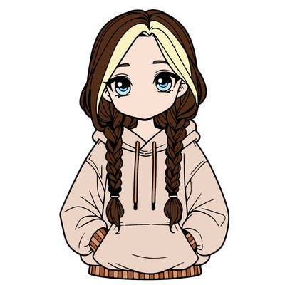 a realistic girl with a oversized hoodie and she has braids