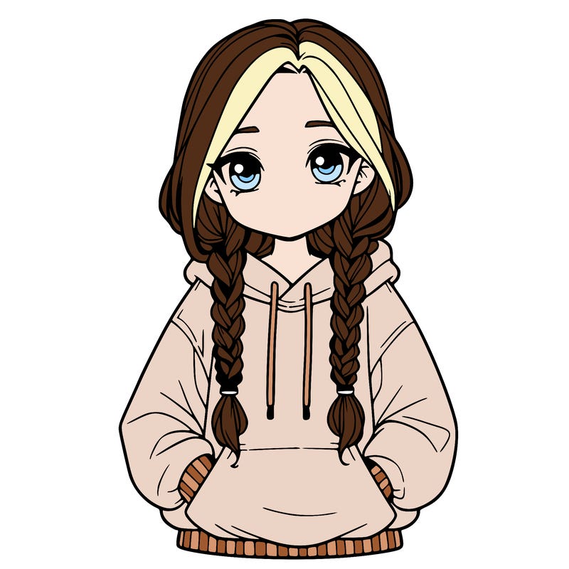 a realistic girl with a oversized hoodie and she has braids