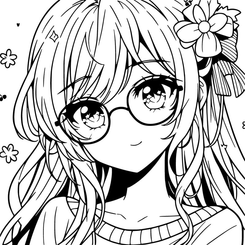 anime adult with long hair and glasses