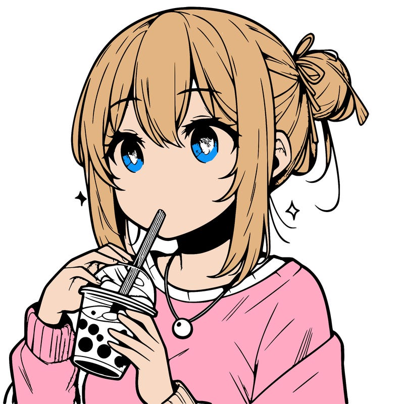 manga character drinking boba