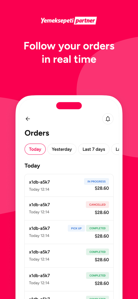 Yemeksepeti Partner - A mobile app interface for restaurant owners to track customer orders in real-time