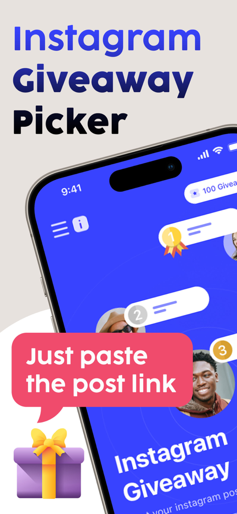Giveaway for Instagram Luckify - The interface of the Luckify app for choosing Instagram giveaway winners showing a feature to paste the post link