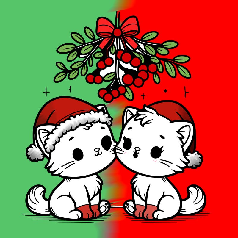 christmas kittens under mistletoe