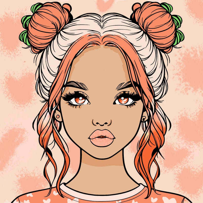 realistic girl with two buns in hair and lips
