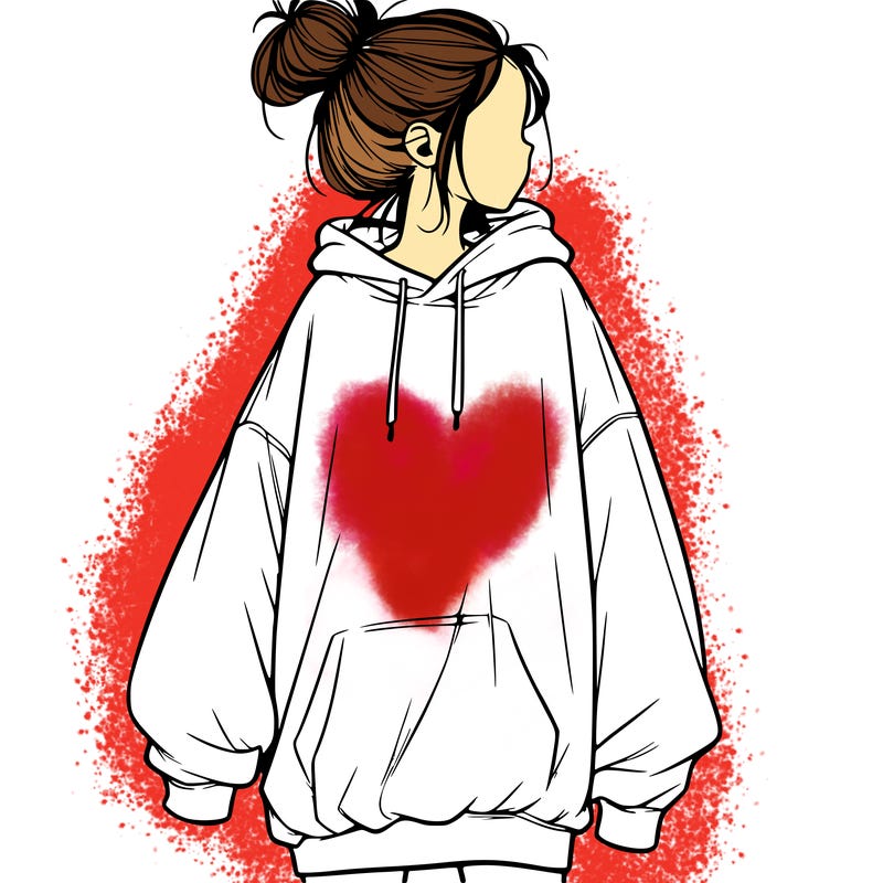 realistic girl with a oversized sweatshirt on and a bun