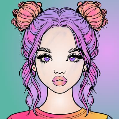 realistic girl with two buns in hair and lips